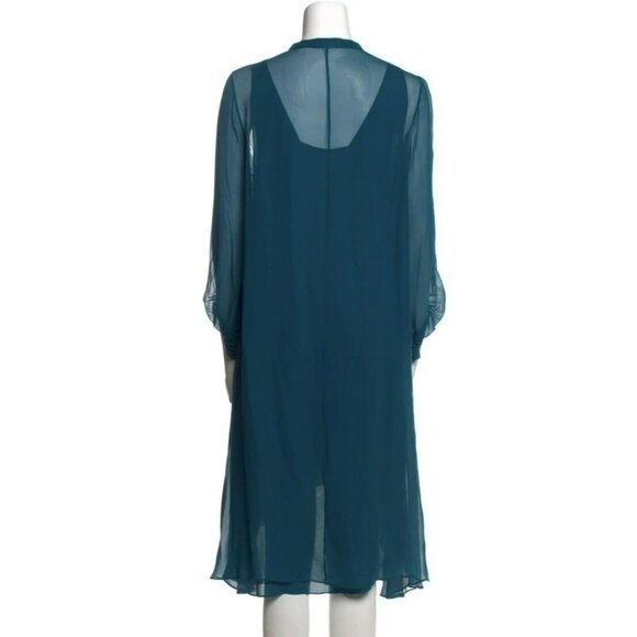 Diane von Furstenberg Dress Size 4 100% Silk Layered Midi Tent Blue 3/4 Sleeve - Picture 3 of 7
